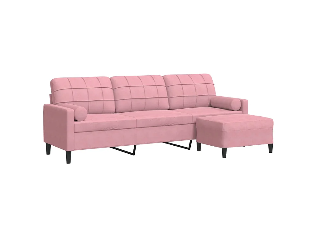 Divano 3 posti con poggiapiedi Rosa 210 cm Velluto
