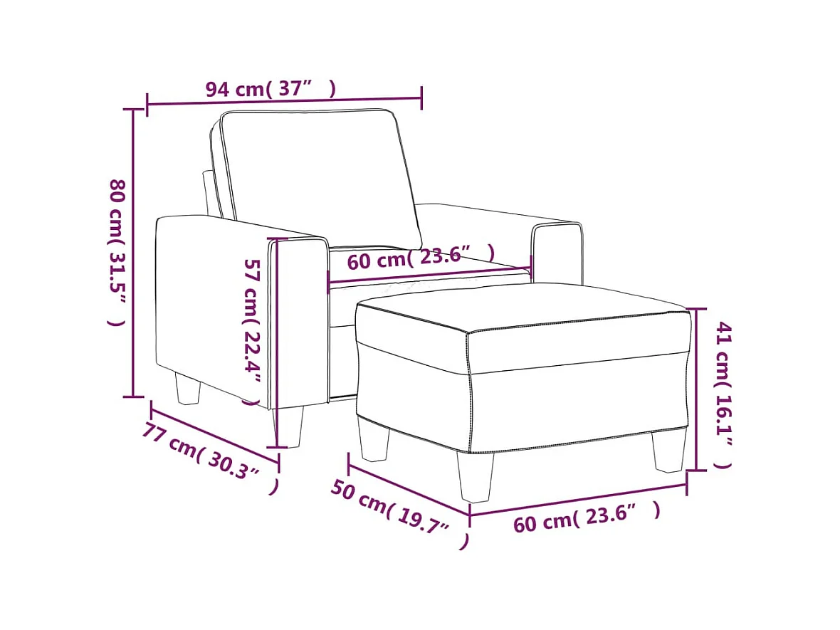 Fauteuil met voetenbankje Crème 60 cm Stof