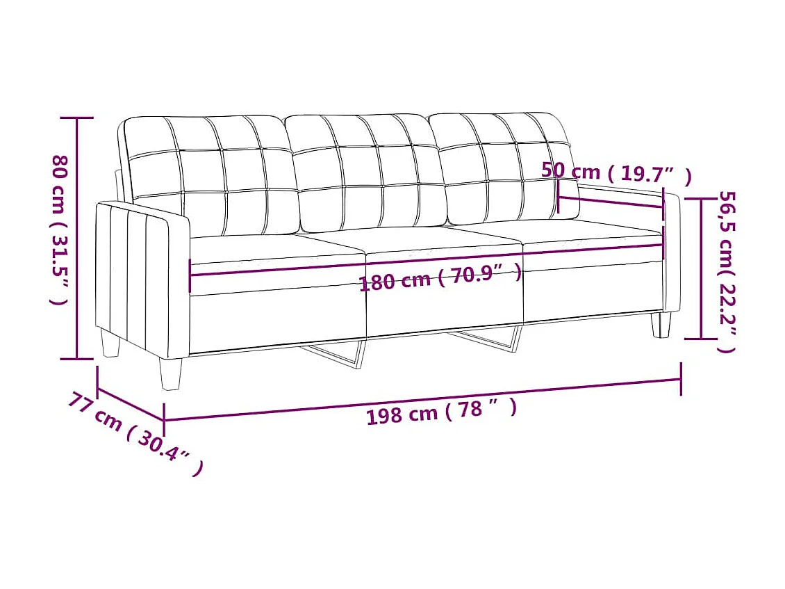 Divano 3 posti Grigio 180 cm Similpelle