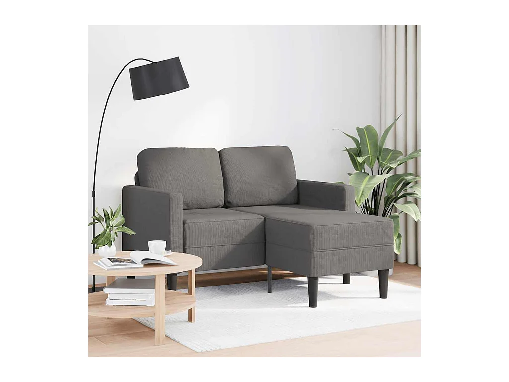 Canapé 2 places avec méridienne en L gris clair 125 cm lin