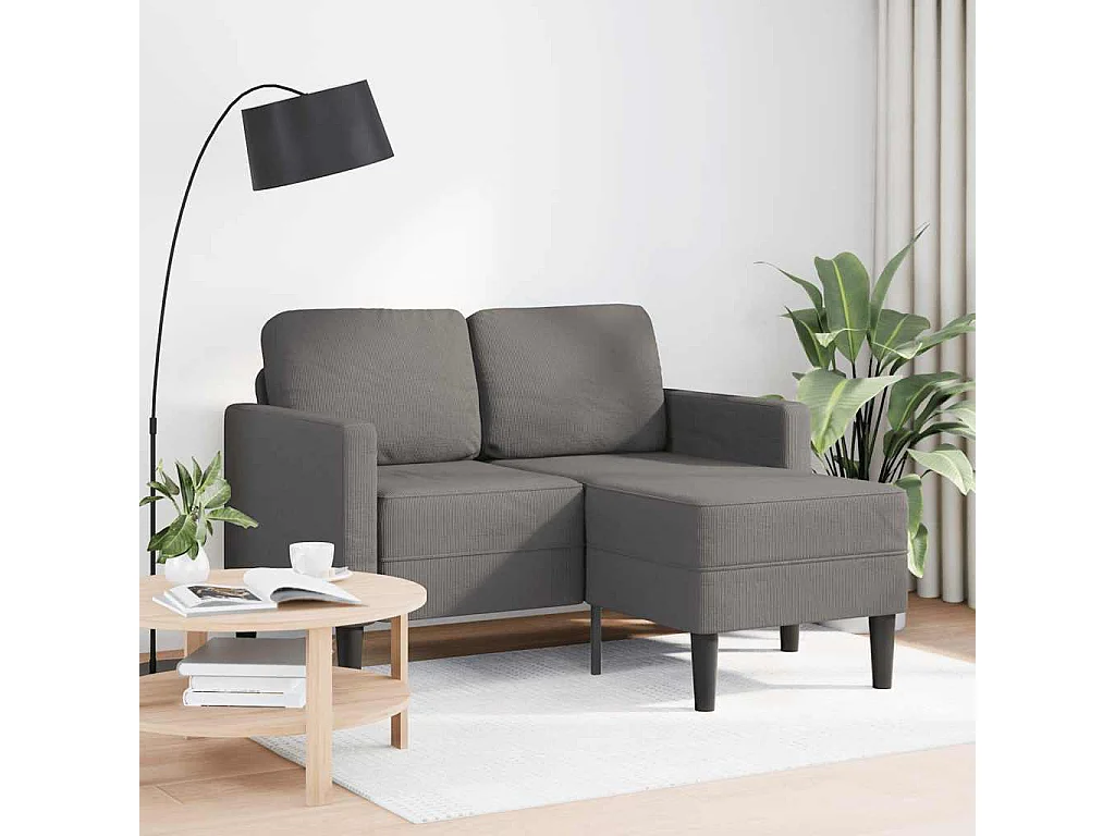 Canapé 2 places avec méridienne en L gris clair 125 cm lin