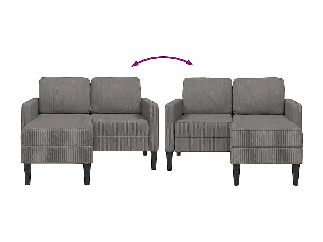 Canapé 2 places avec méridienne en L gris clair 125 cm lin