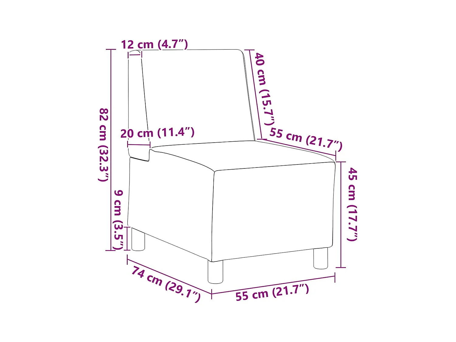 Unité de Sofa Modulaire Sans Accoudoirs 2 pcs Gris foncé