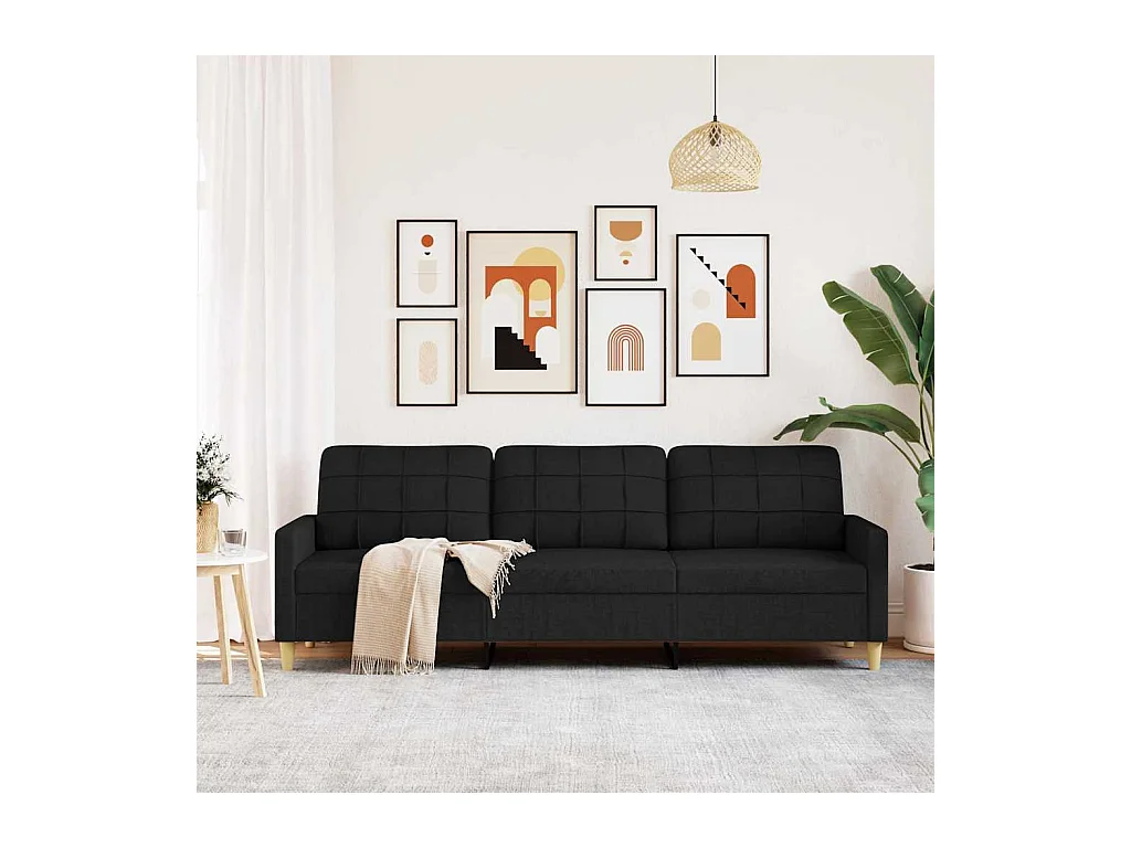 Sofá 3 plazas Tela Negro 210 cm