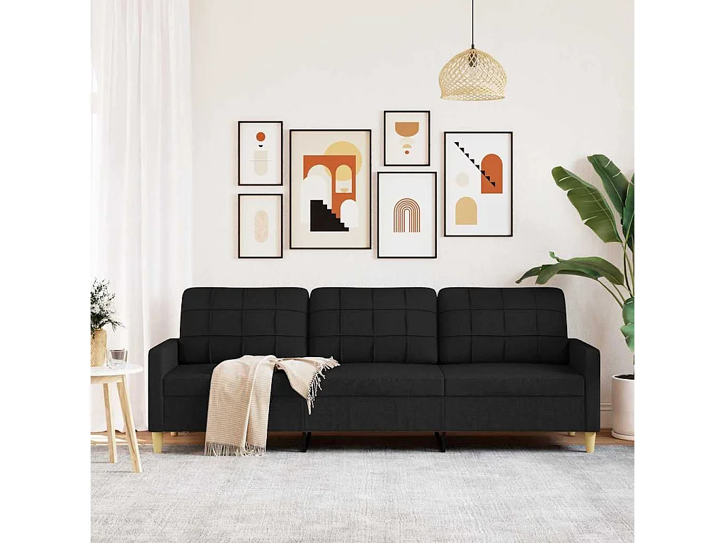 Sofá 3 plazas Tela Negro 210 cm