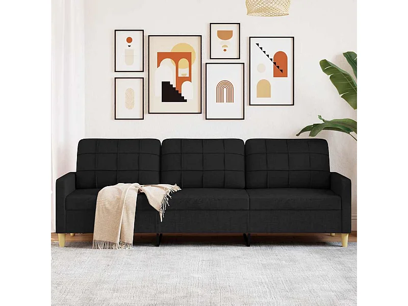 Sofá 3 plazas Tela Negro 210 cm