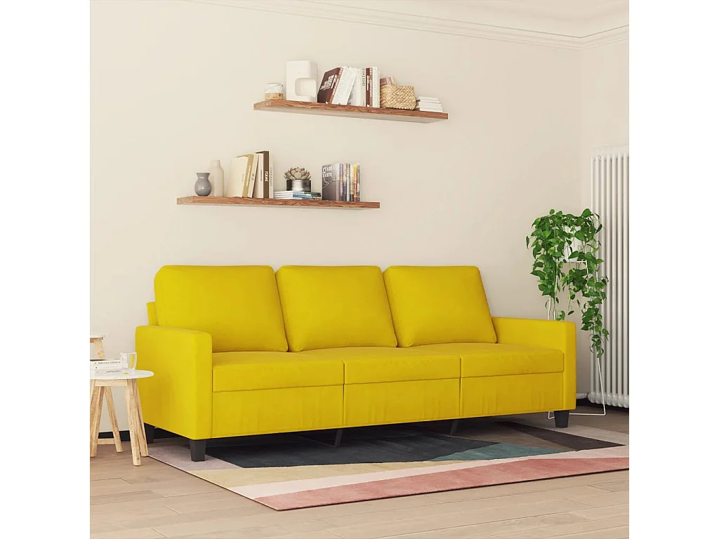 Divano 3 posti Giallo 180 cm Velluto
