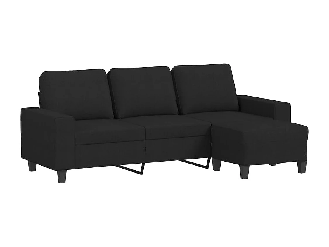 Sofá 3 plazas con reposapiés Negro 180 cm Tela