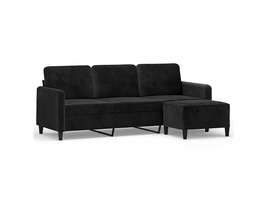Divano 3 posti con poggiapiedi Nero 180 cm Velluto