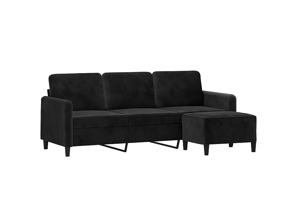Divano 3 posti con poggiapiedi Nero 180 cm Velluto