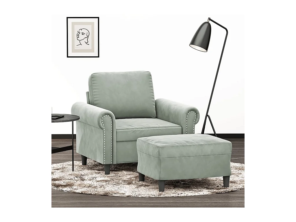 Fauteuil met voetenbankje Lichtgrijs 60 cm Fluweel