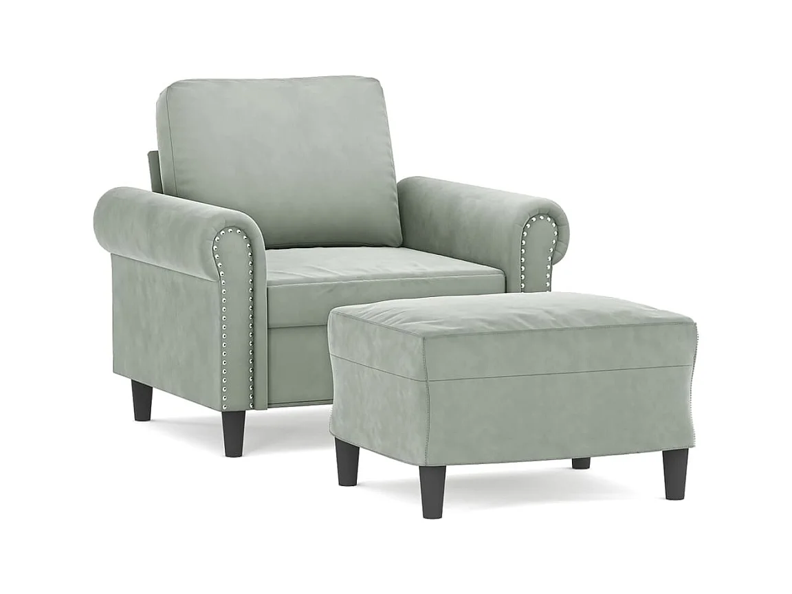 Fauteuil met voetenbankje Lichtgrijs 60 cm Fluweel