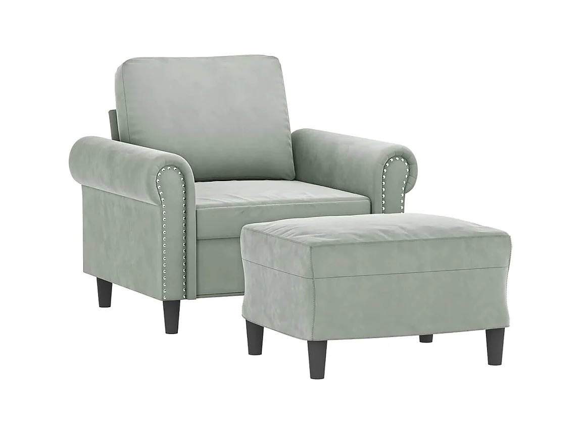 Fauteuil met voetenbankje Lichtgrijs 60 cm Fluweel