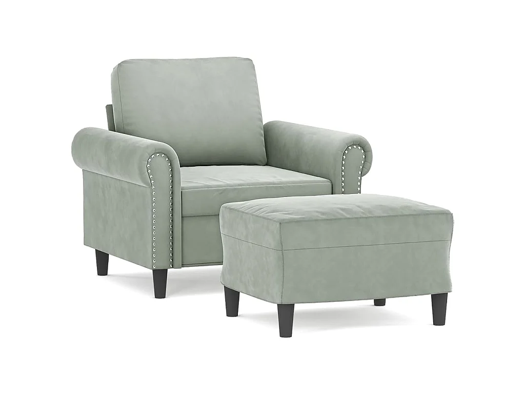 Fauteuil avec repose-pied Gris clair 60 cm Velours