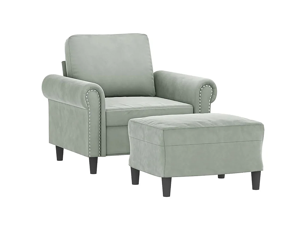 Fauteuil avec repose-pied Gris clair 60 cm Velours