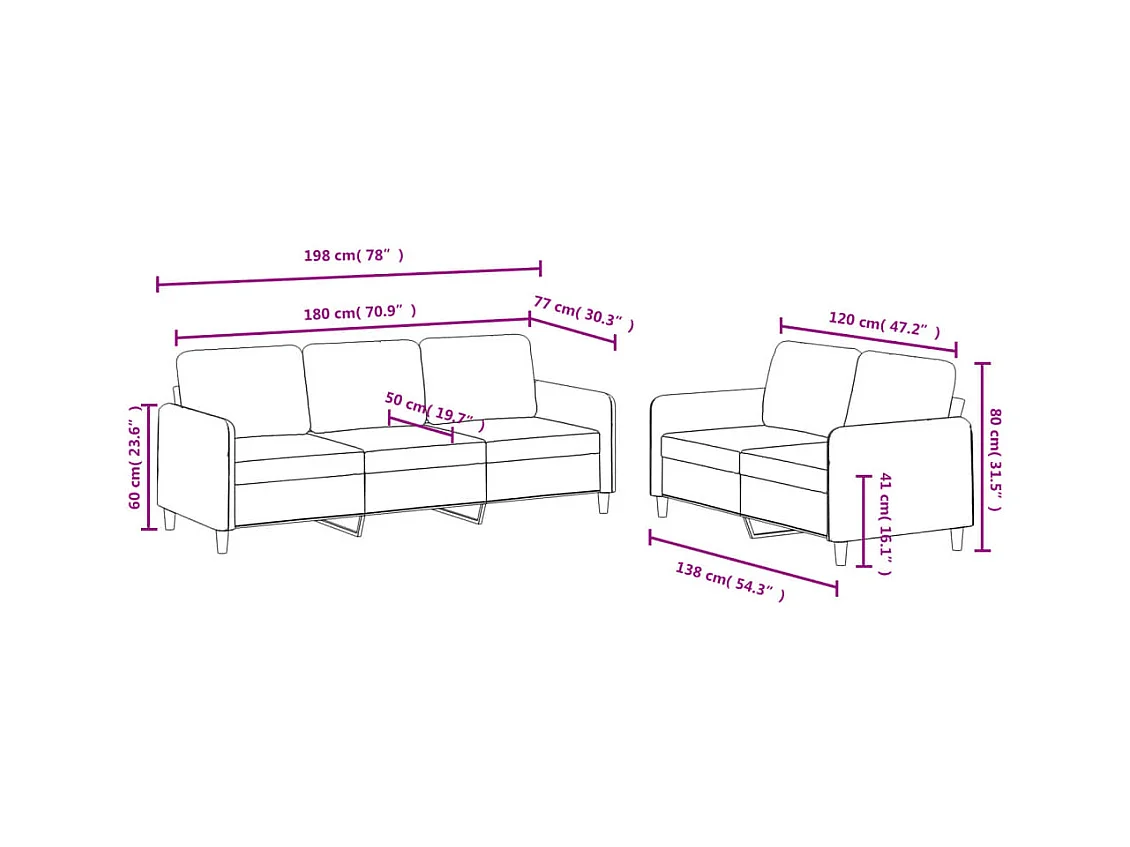 Set di divani in velluto rosa da 2 pezzi