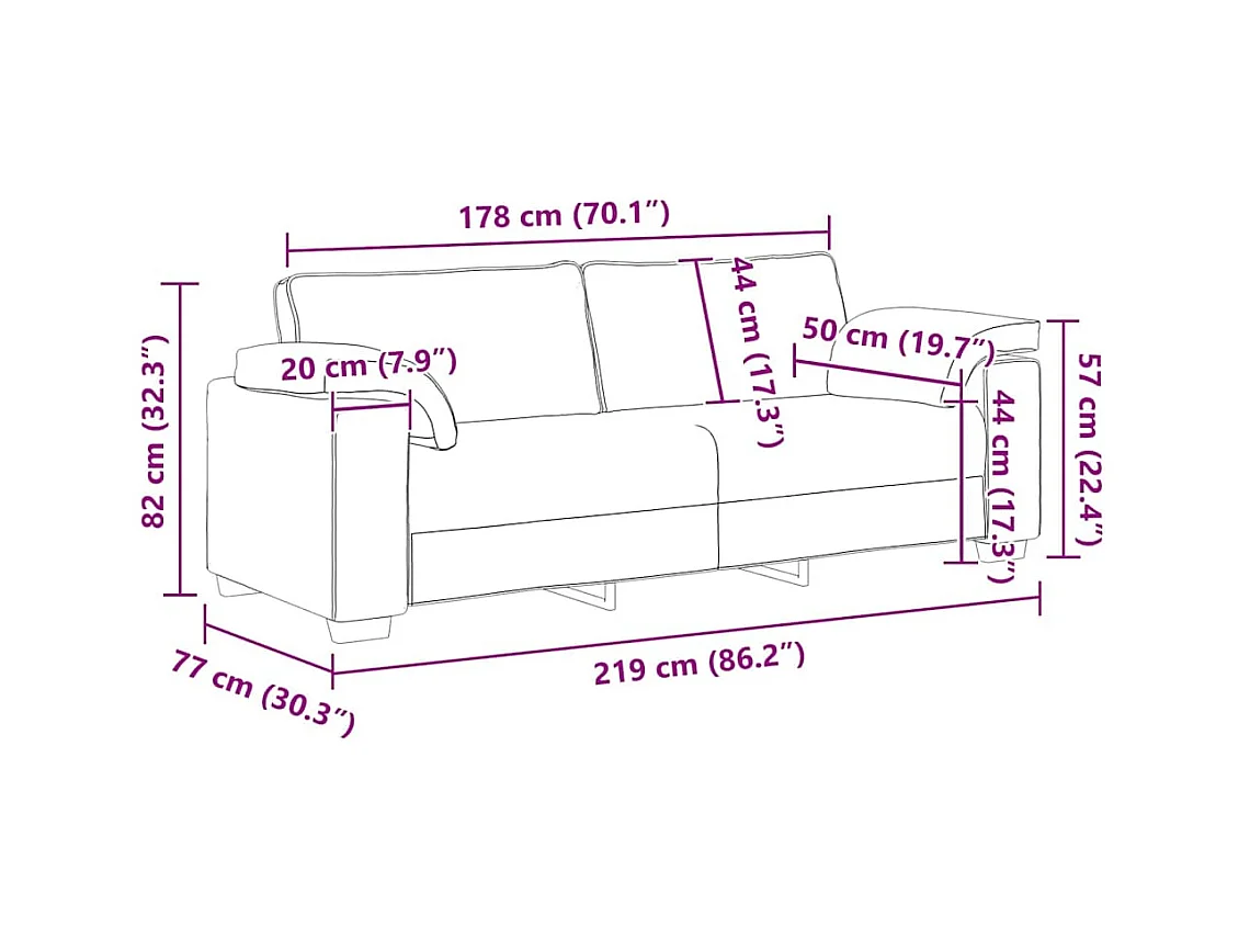 Divano con cuscino Nero 219 x 77 x 82 cm tessuto
