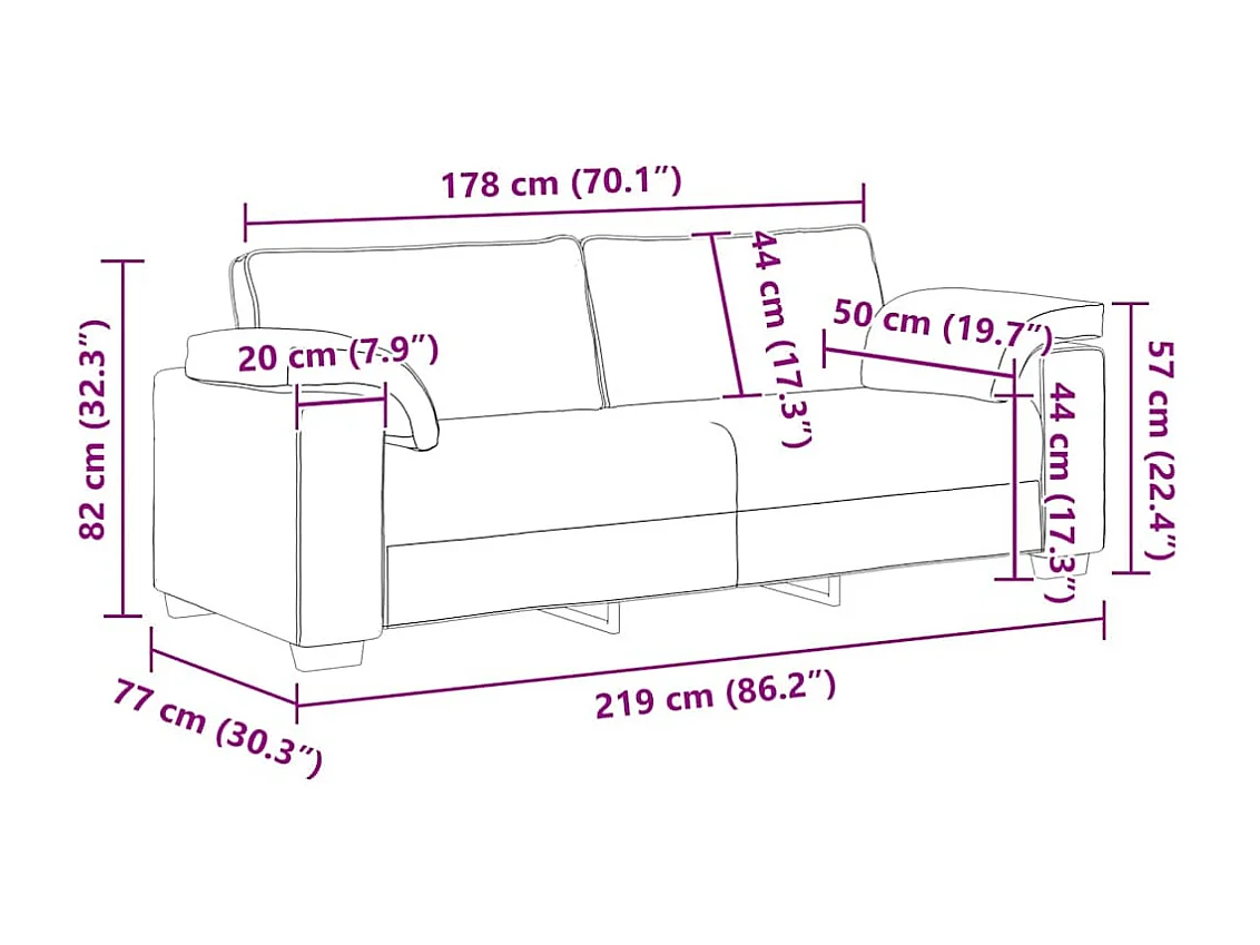 Bank met kussen Zwart 219 x 77 x 82 cm stof