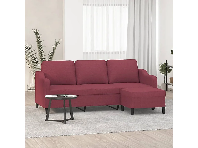 Sofá 3 plazas con reposapiés Rojo burdeos 180 cm Tela