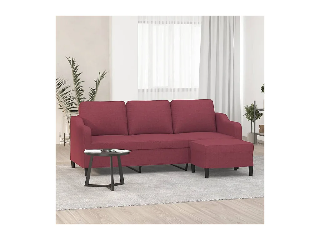 Divano 3 posti con poggiapiedi Rosso bordeaux 180 cm Tessuto
