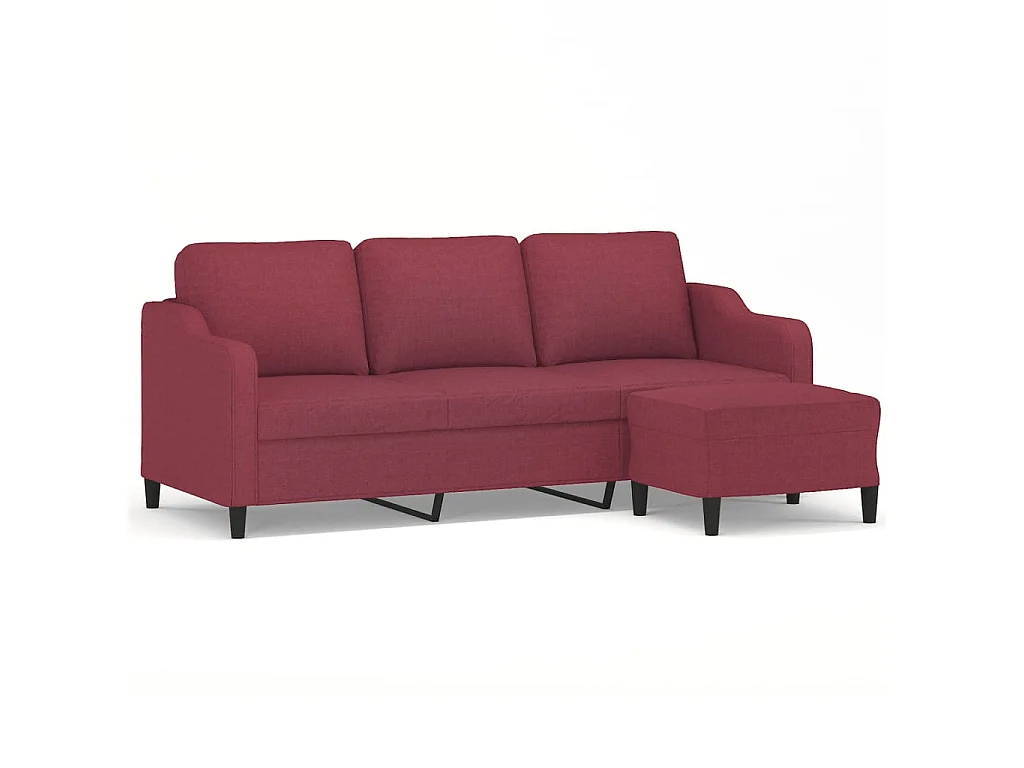 Divano 3 posti con poggiapiedi Rosso bordeaux 180 cm Tessuto