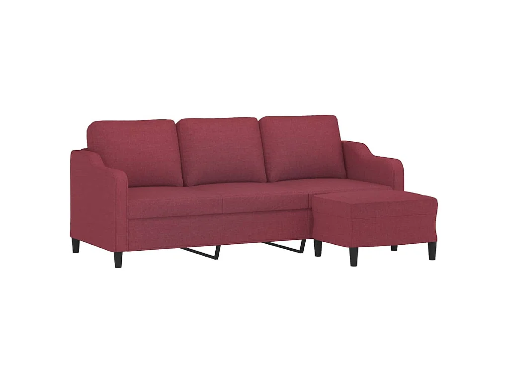 Divano 3 posti con poggiapiedi Rosso bordeaux 180 cm Tessuto