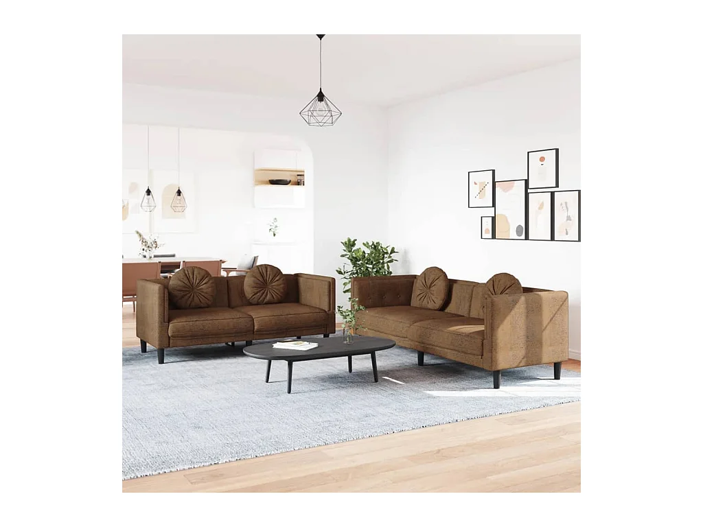 2-delige bankstel met bruine fluwelen kussens