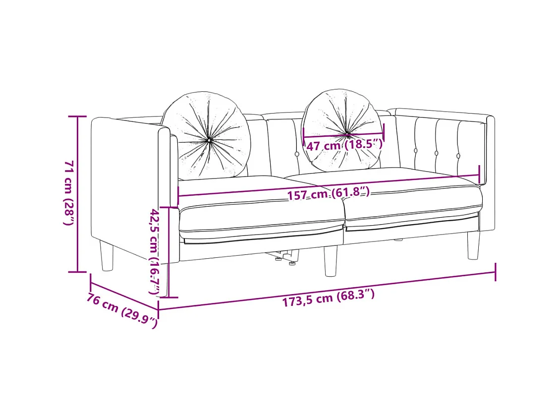 2-delige bankstel met bruine fluwelen kussens