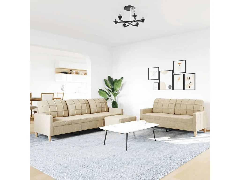 Ensemble de canapés 3 pcs avec repose-pied crème tissu