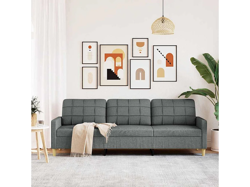 Divano 3 posti Grigio scuro 210 cm Tessuto