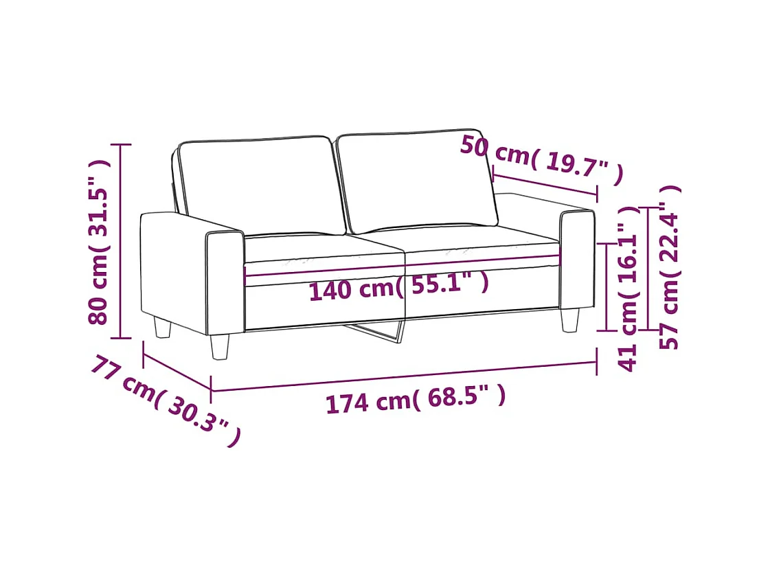 2-zitsbank Donkergrijs 140 cm Stof