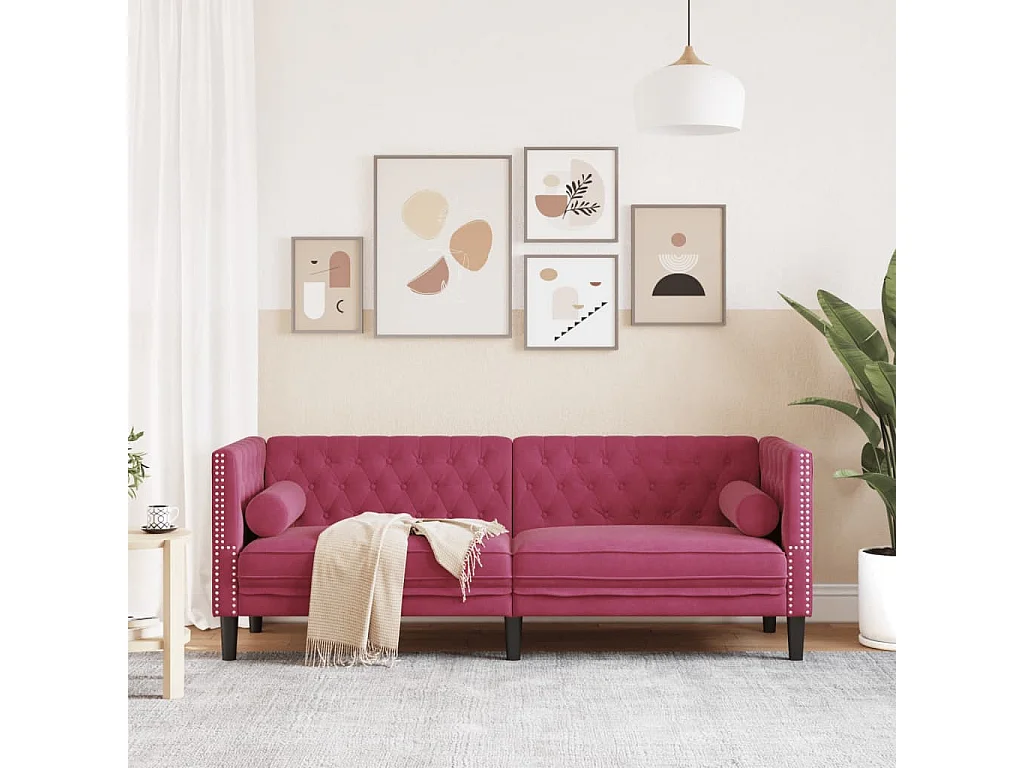 Divano Chesterfield con cuscini in velluto a 3 posti