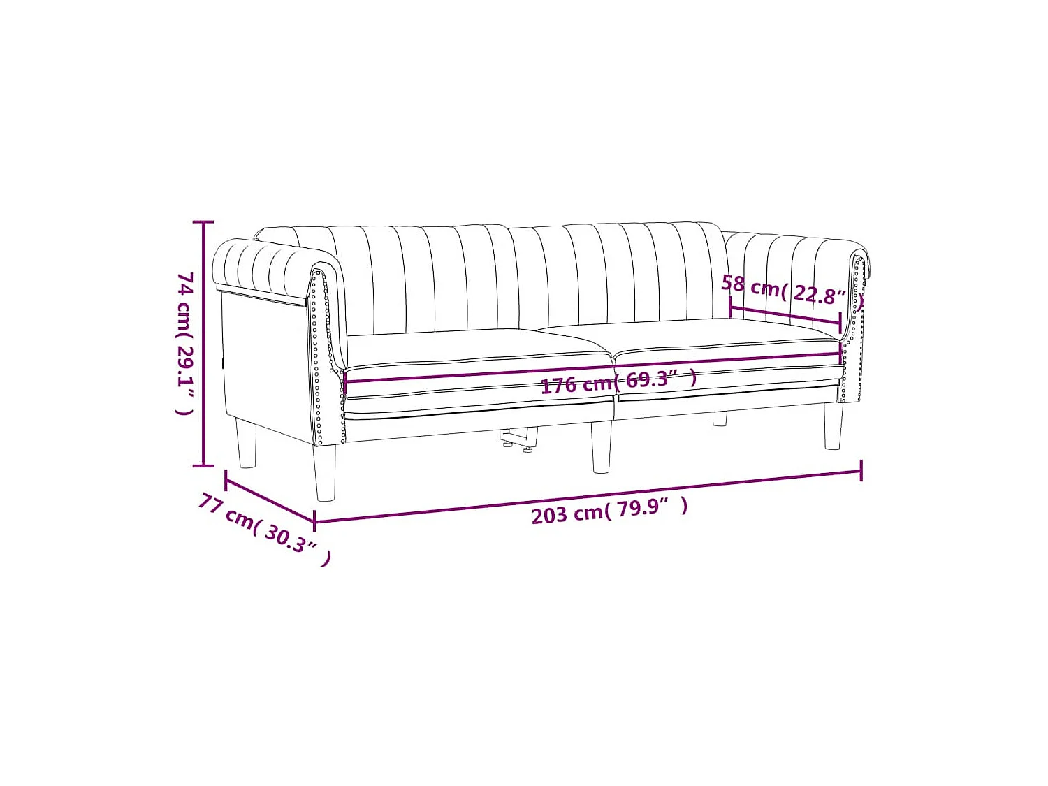Crèmekleurige fluwelen 3-zitsbank