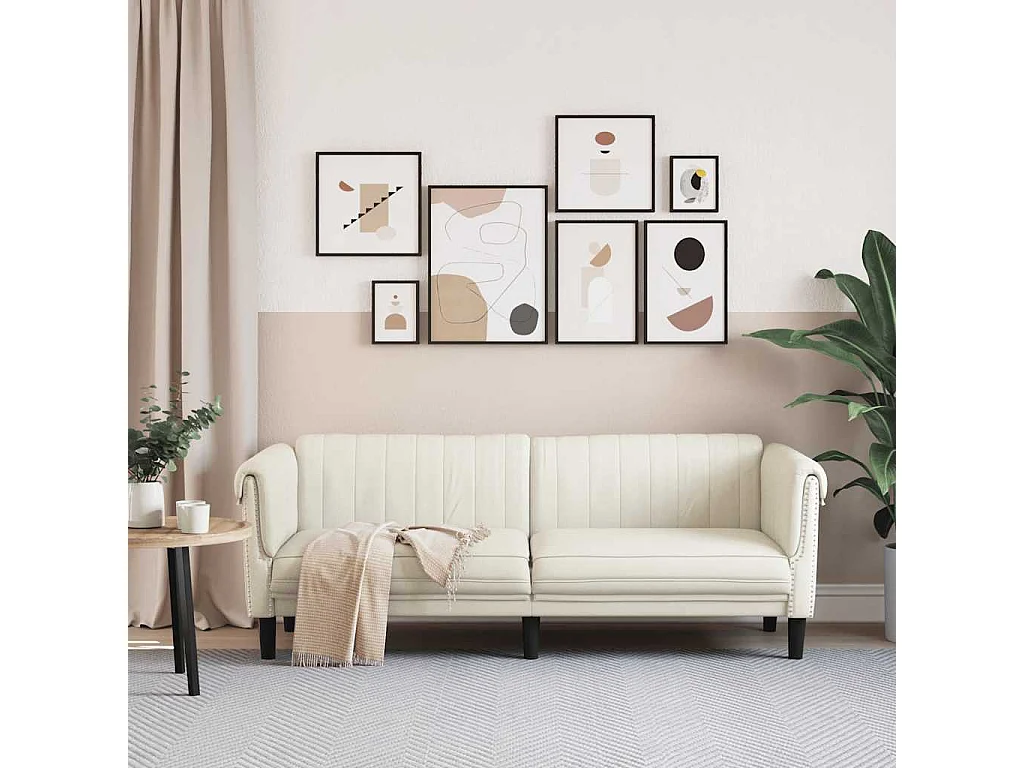 Sofá de 3 plazas de terciopelo color crema