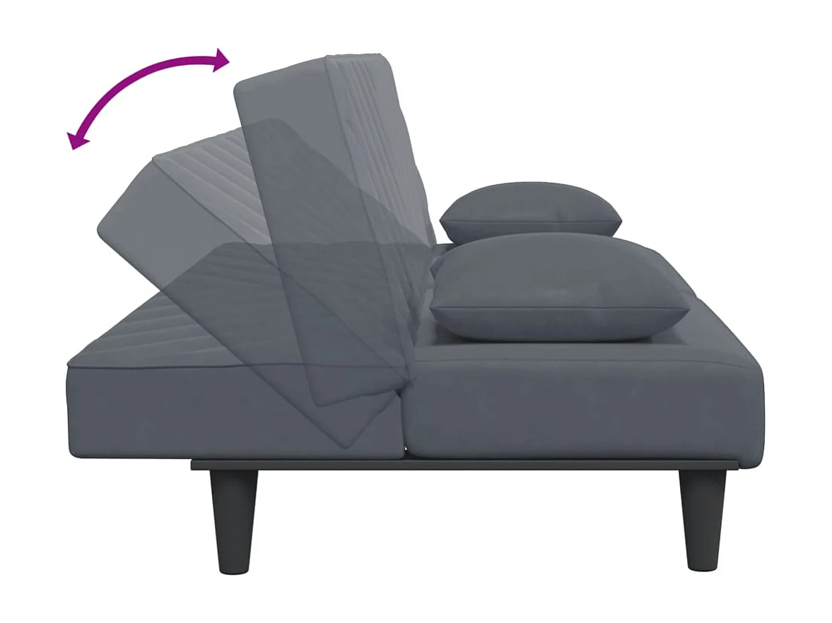 Conjunto de sofá de 2 piezas con cojines de terciopelo gris oscuro