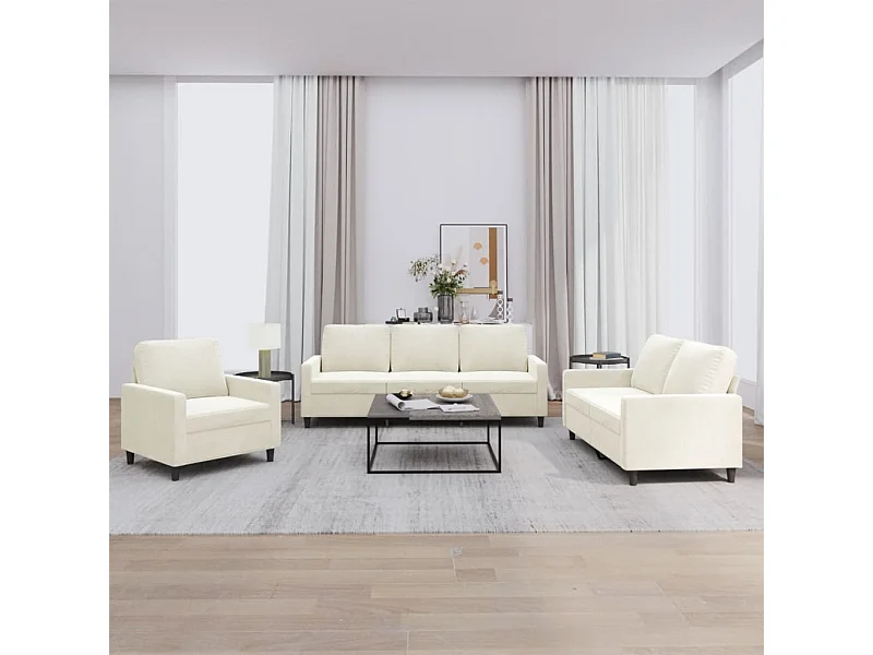 Conjunto de sofá de 3 piezas con cojines de terciopelo color crema