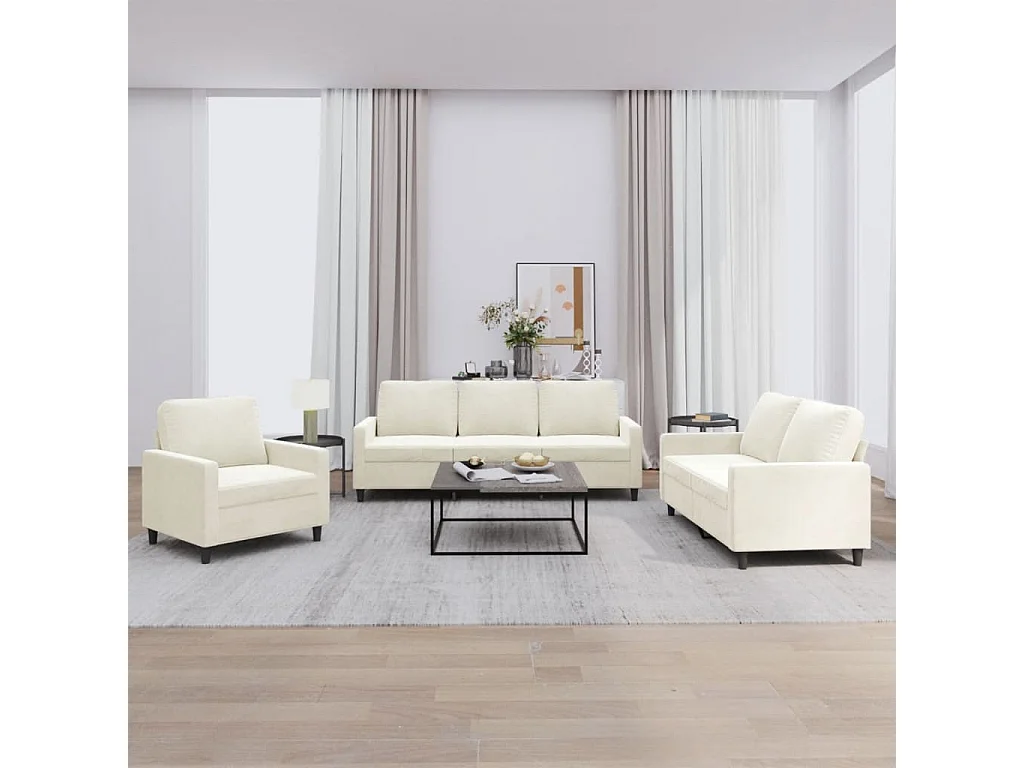 Conjunto de sofá de 3 piezas con cojines de terciopelo color crema