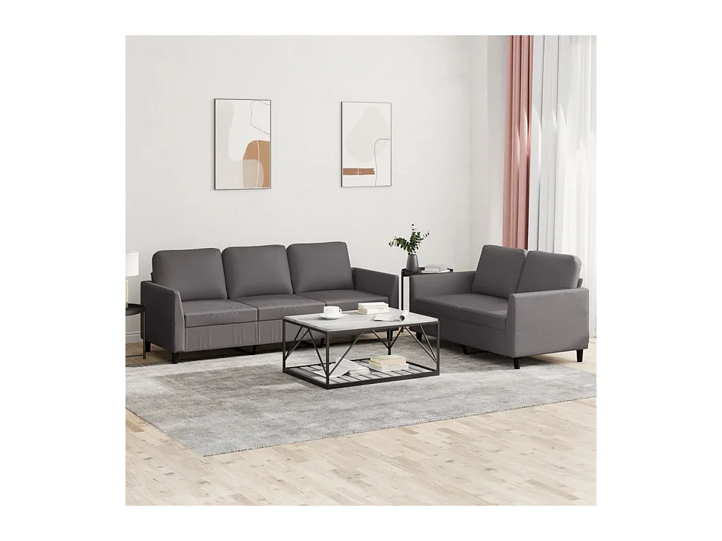 Conjunto de sofá de 2 piezas con cojines de piel sintética gris