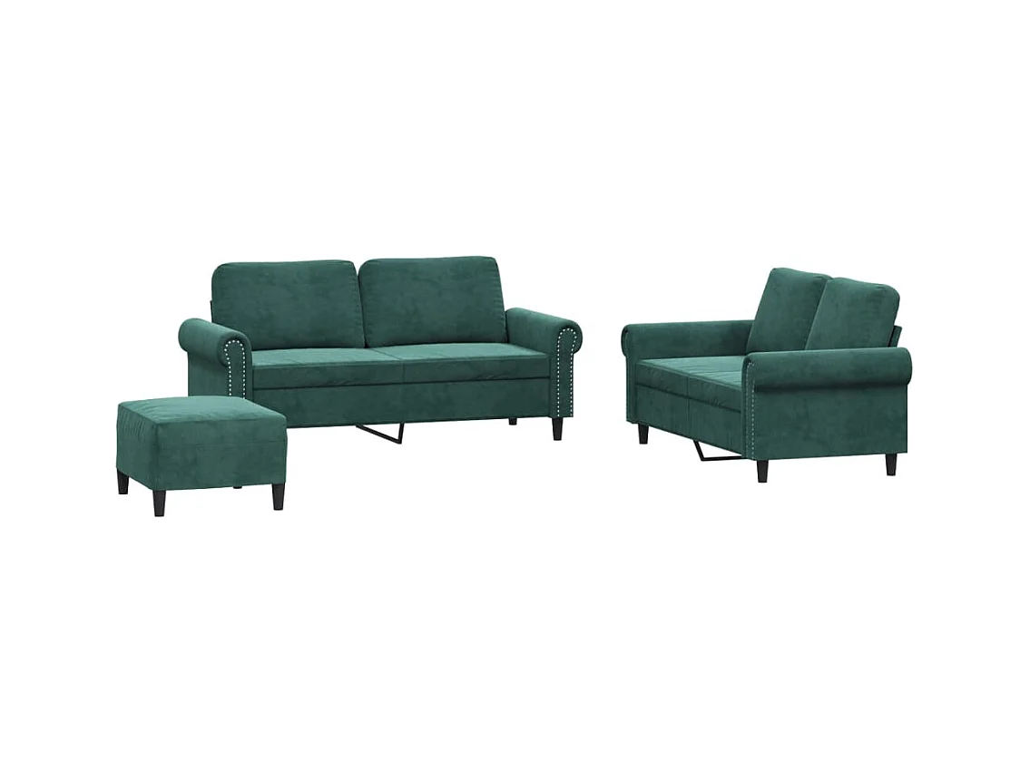 3-delige bankstel met kussens Donkergroen Fluweel