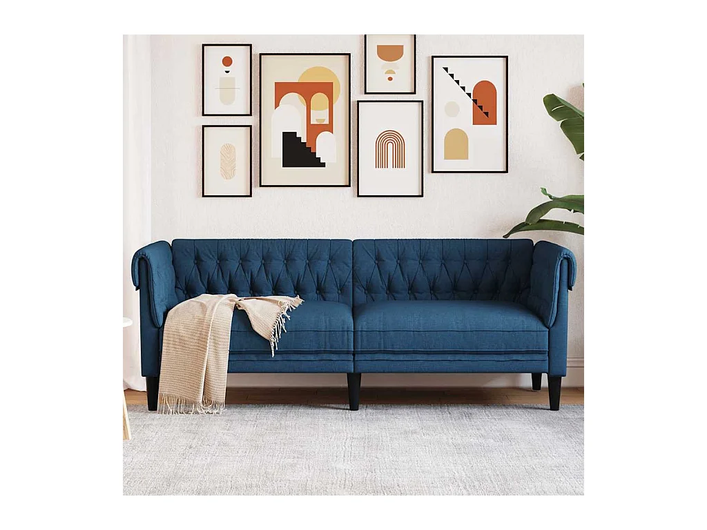 Chesterfield 3-Sitzer-Sofa aus blauem Stoff