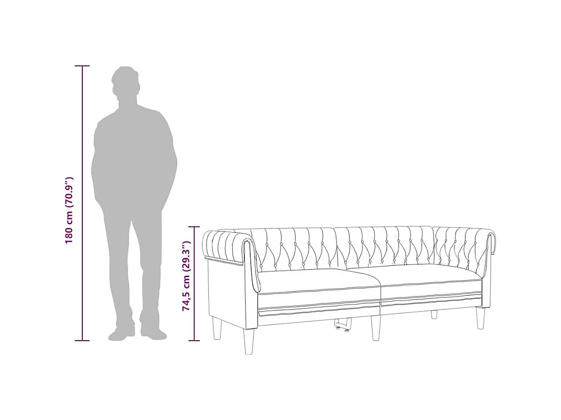 Chesterfield 3-Sitzer-Sofa aus blauem Stoff