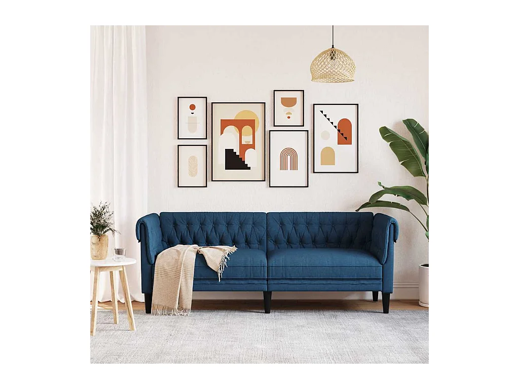 Chesterfield 3-zitsbank in blauwe stof