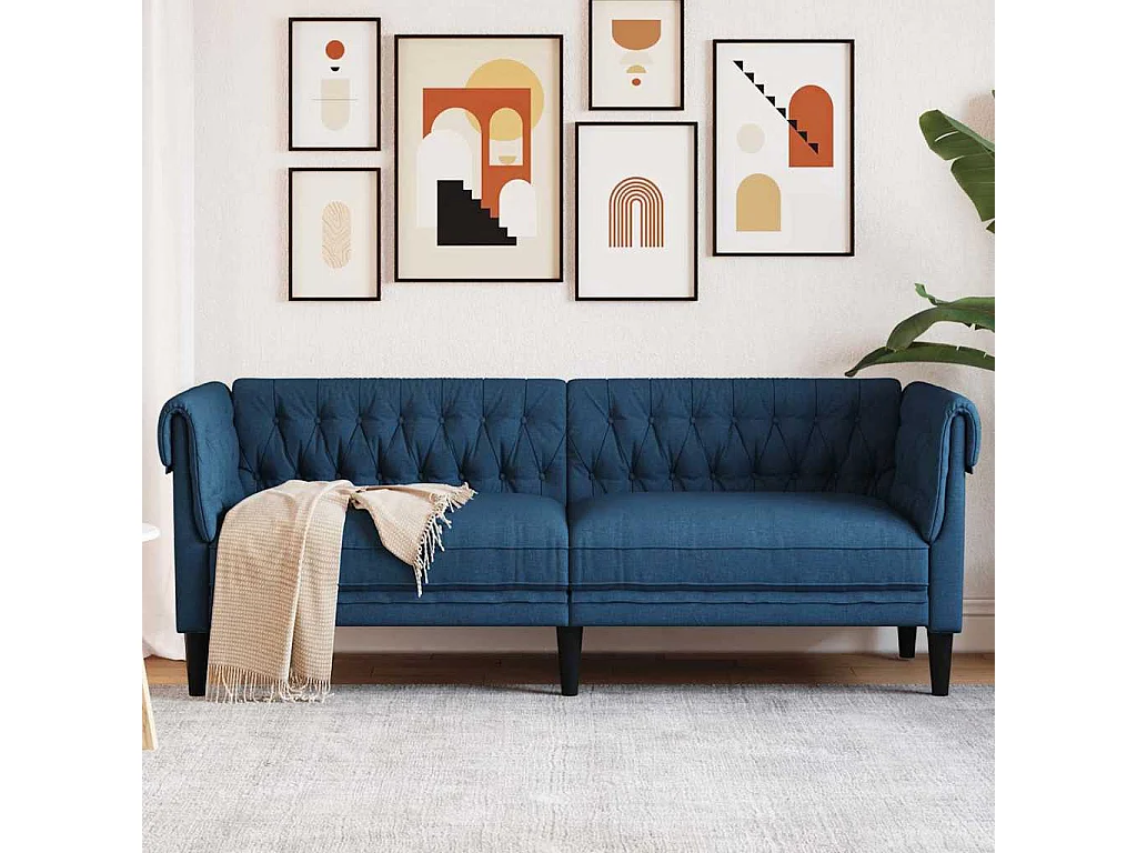 Sofá Chesterfield de 3 plazas en tela azul