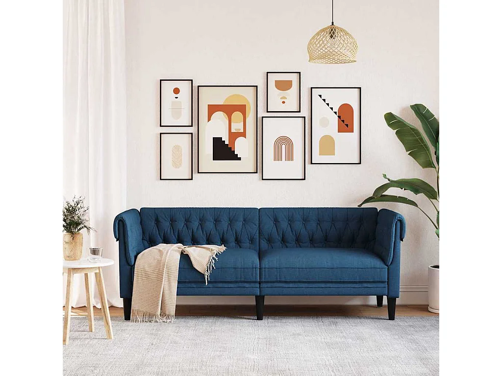 Sofá Chesterfield de 3 plazas en tela azul