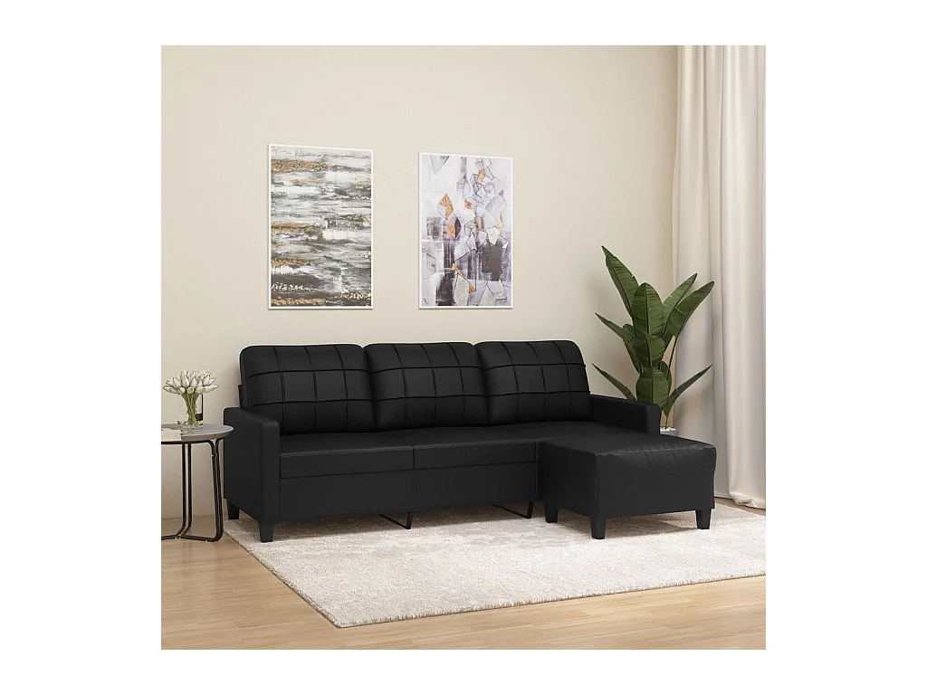 Divano 3 posti con poggiapiedi Nero 180 cm Similpelle