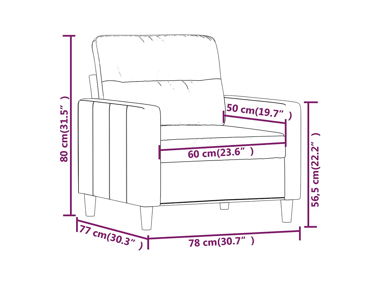Fauteuil Gris clair 60 cm Tissu