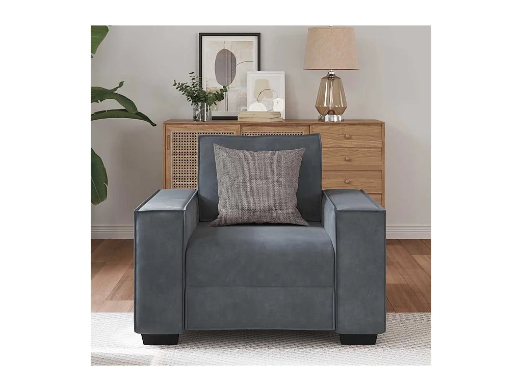Fauteuil gris foncé 60 cm velours