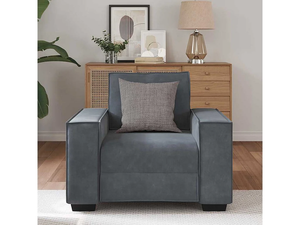 Fauteuil gris foncé 60 cm velours