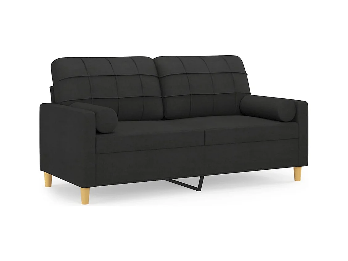 Divano 2 posti con cuscini decorativi tessuto nero 140 cm
