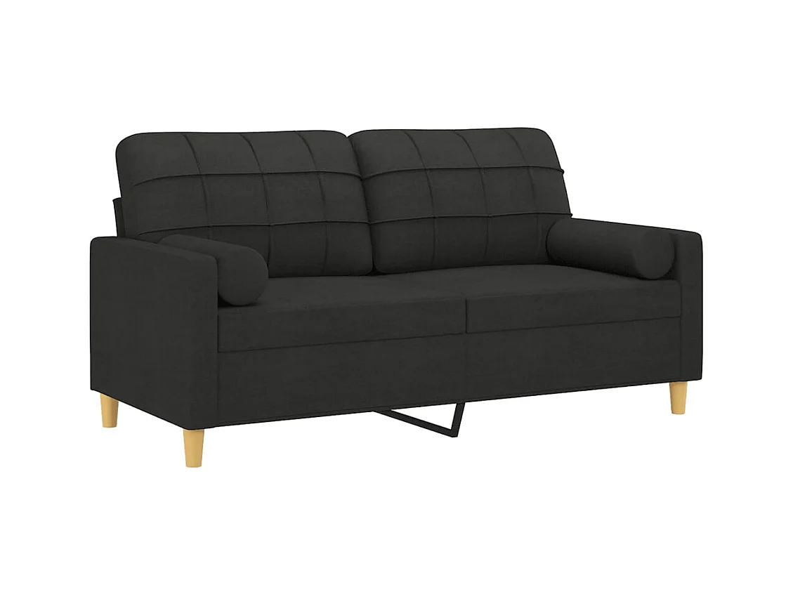 Divano 2 posti con cuscini decorativi tessuto nero 140 cm